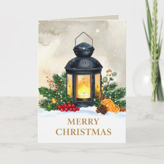 Cozy Christmas Lantern Merry Christmas Holiday Card