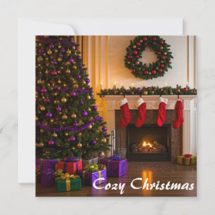 Cozy Christmas Living Room Flat Card