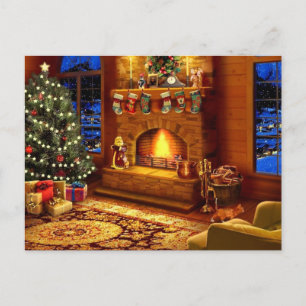 Cozy Christmas Living room Holiday Postcard
