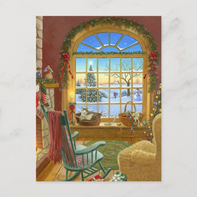 Cozy Christmas Living Room Holiday Postcard (Front)