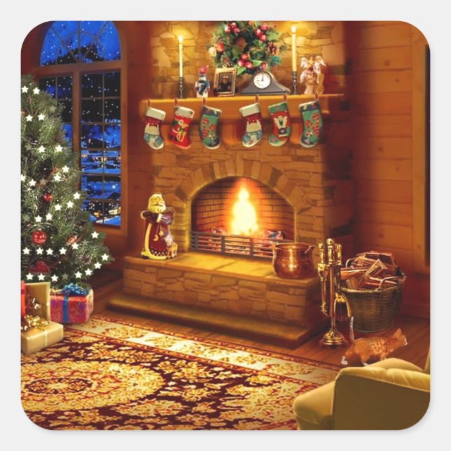 Cozy Christmas Living room Square Sticker (Front)