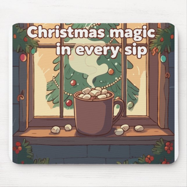 Cozy Christmas Magic | Festive Hot Chocolate  Mouse Pad (Front)