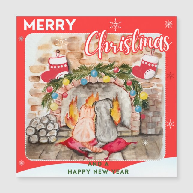 Cozy Christmas mantel with dog and cat (Front)