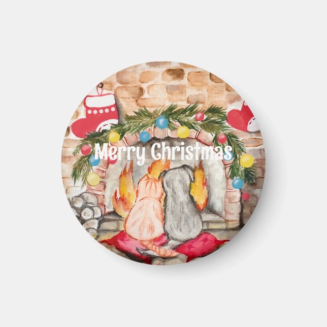 Cozy Christmas mantel with dog and cat Magnet (Front)