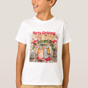 Cozy Christmas mantel with dog and cat T-Shirt
