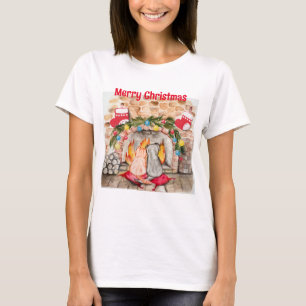 Cozy Christmas mantel with dog and cat T-Shirt