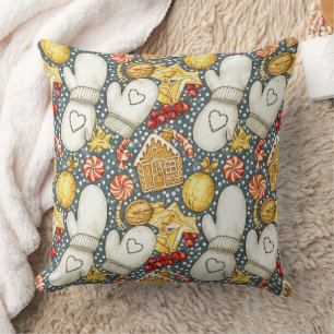Cozy Christmas Mittens & Gingerbread Throw Pillow