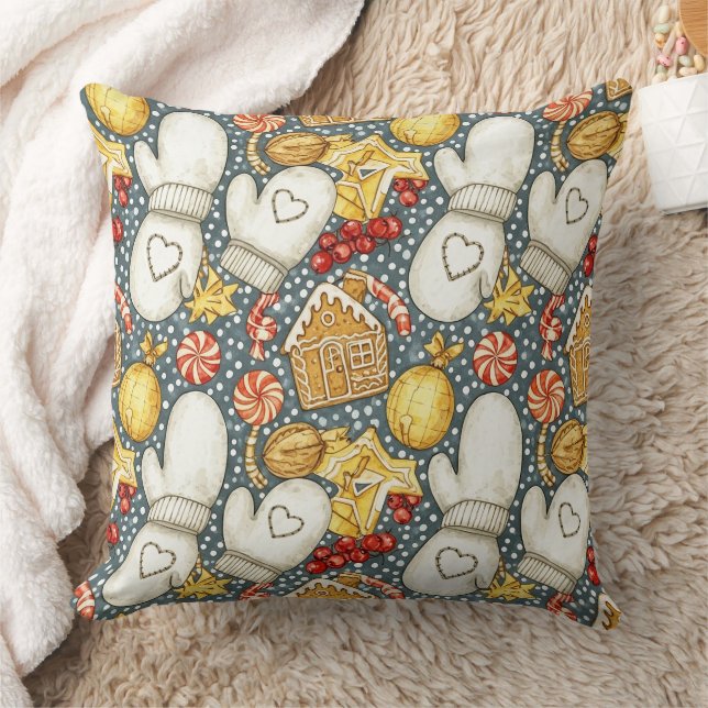 Cozy Christmas Mittens & Gingerbread Throw Pillow (Blanket)
