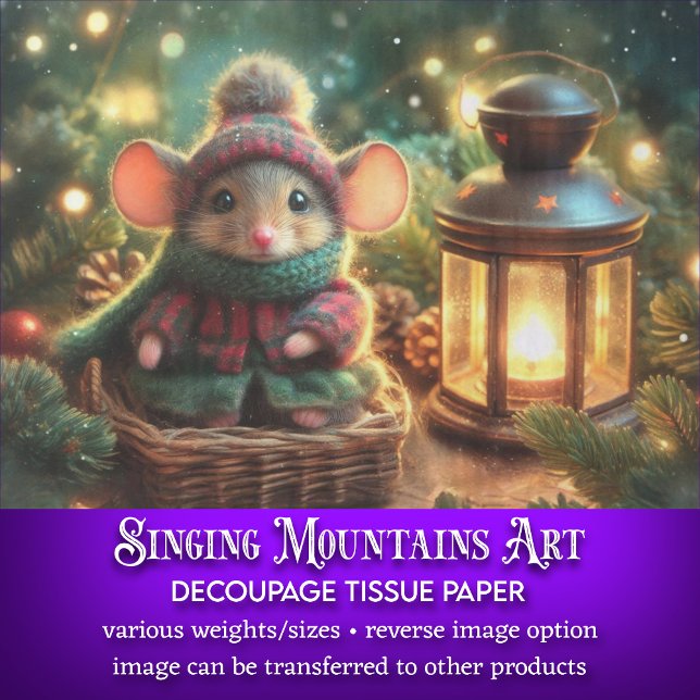 Cozy Christmas Mouse Festive Lantern Decoupage Tissue Paper (Creator Uploaded)