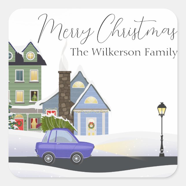 Cozy Christmas Night in the Village Square Sticker (Front)