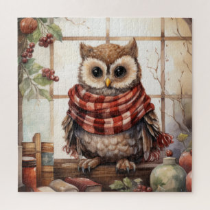 Cozy Christmas Owl Heartwarming Winter Cute Owl Jigsaw Puzzle