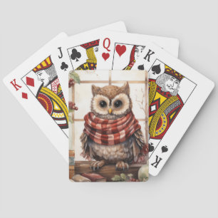 Cozy Christmas Owl Heartwarming Winter Cute Owl Playing Cards