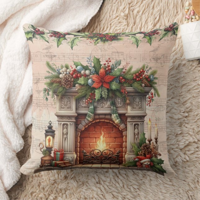 Cozy Christmas Parisian Charm Throw Pillow (Blanket)