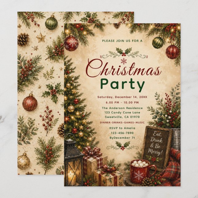 Cozy Christmas Party Invitation (Front/Back)