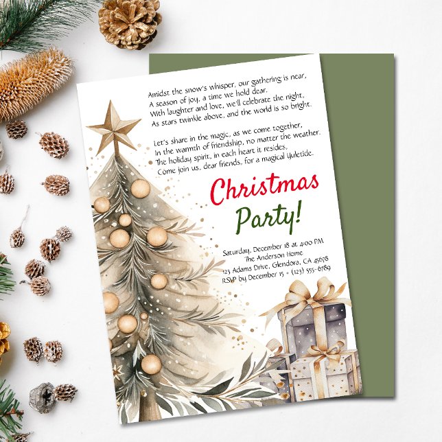 Cozy Christmas Party Xmas Tree | Poem Invitation (Elevate your upcoming event with this cozy Christmas invitation and heartwarming poem!)