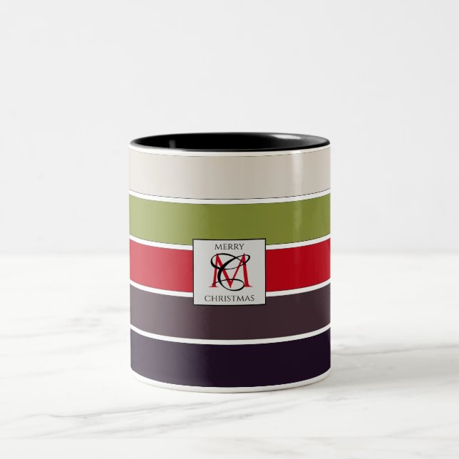 Cozy Christmas Pastel Colour Palette Monogram Two-Tone Coffee Mug (Center)