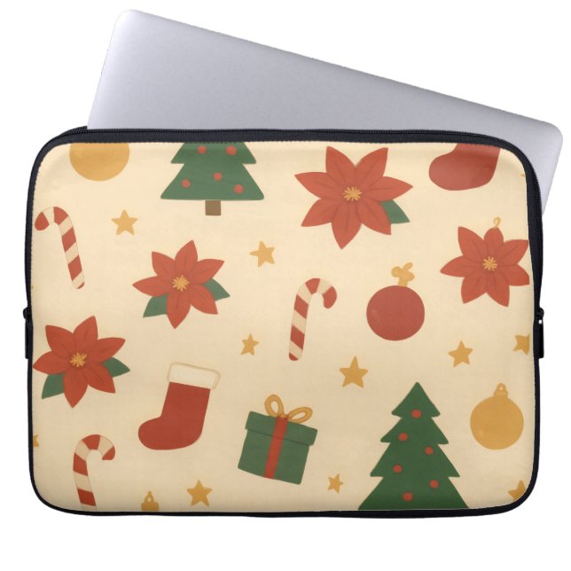 Cozy Christmas Pattern with Gifts and Trees Laptop Sleeve (Front)