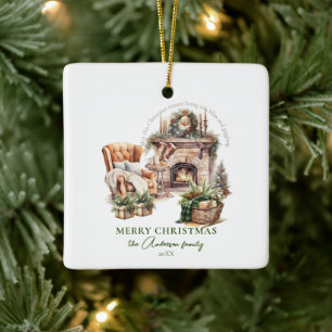 Cozy Christmas Personalized Family name Ceramic Ornament