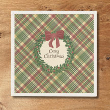Cozy Christmas Plaid Party Napkins with Wreath