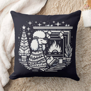 Cozy Christmas Poodle Dog - Minimalist Holiday Throw Pillow