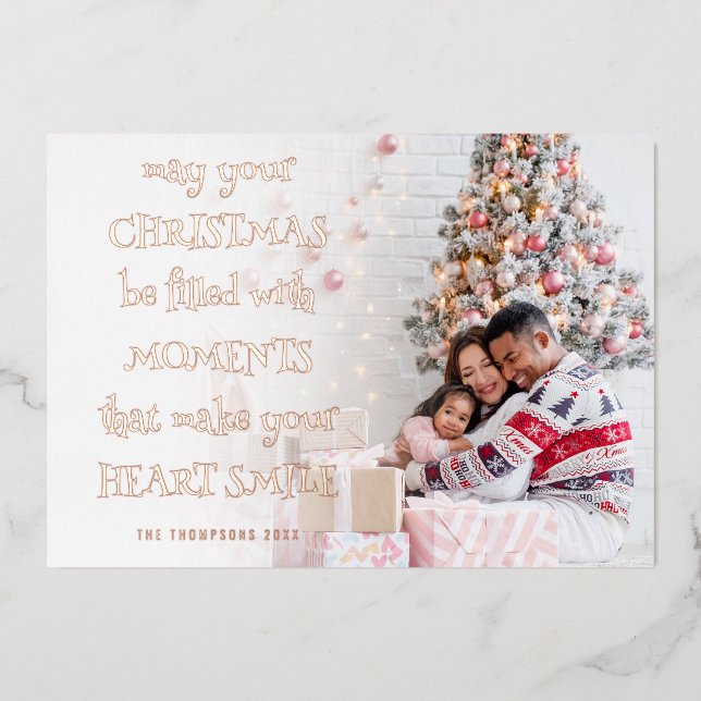 Cozy Christmas Quote Photo Overlay Foil Holiday Card (Front)