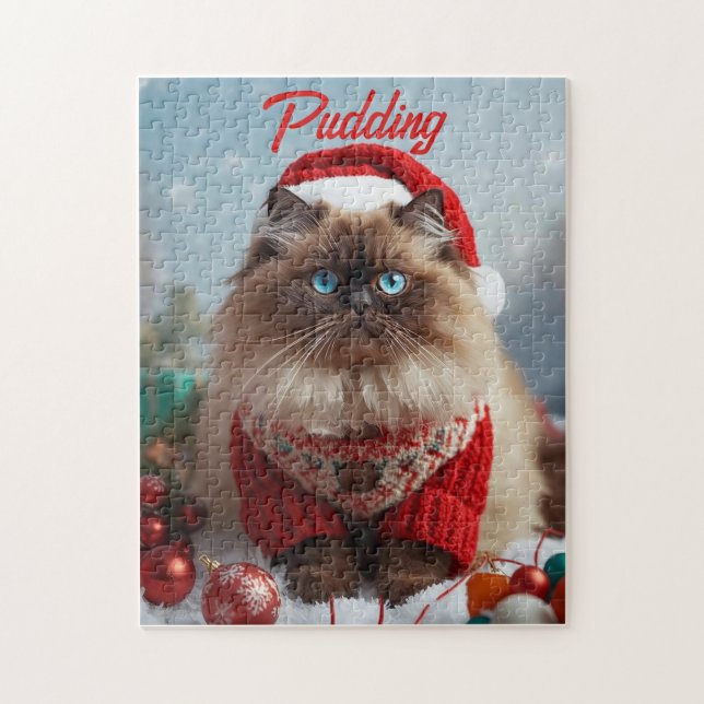 Cozy Christmas Ragdoll Cat Personalized  Jigsaw Puzzle (Vertical)
