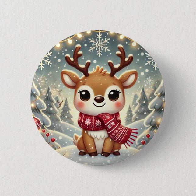 Cozy Christmas Reindeer in a Winter Wonderland 2 Inch Round Button (Front)