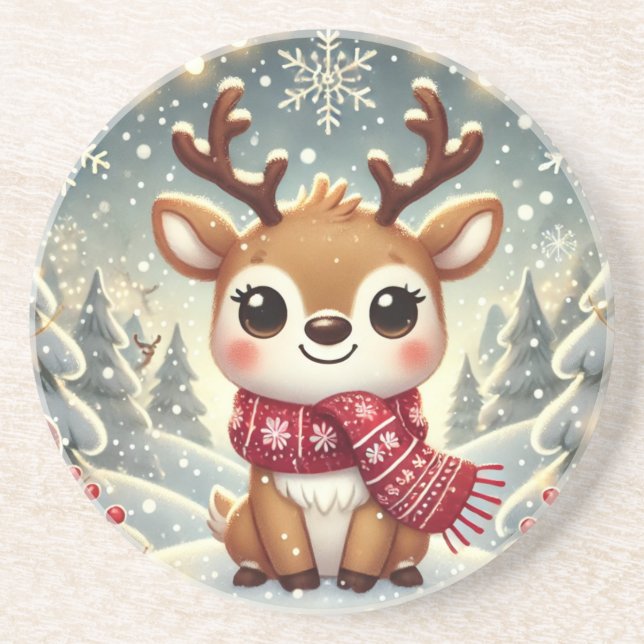 Cozy Christmas Reindeer in a Winter Wonderland Coaster (Front)