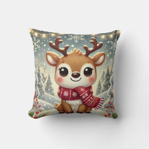 Cozy Christmas Reindeer in a Winter Wonderland Throw Pillow