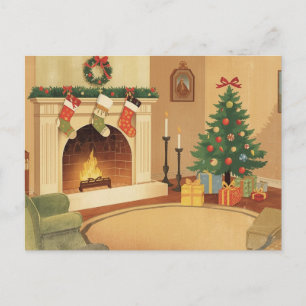 Cozy Christmas Room Illustration Postcard