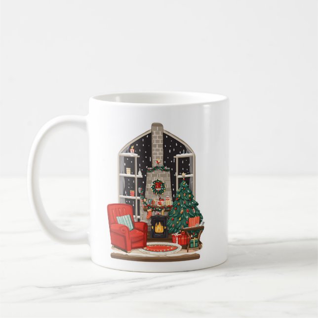 Cozy Christmas Room Scene – Warm Holiday Coffee Mug (Left)