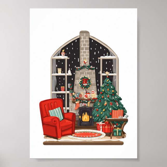 Cozy Christmas Room Scene – Warm Holiday Poster (Front)