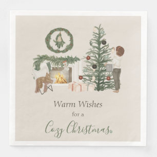 Cozy Christmas Rustic Fireplace Christmas Tree Napkin