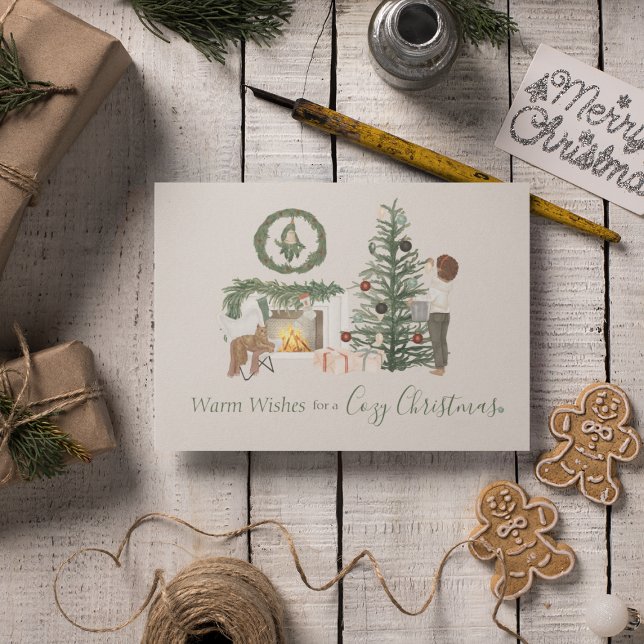 Cozy Christmas Rustic Watercolor Personalized Holiday Card (Creator Uploaded)