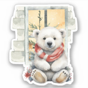 Cozy Christmas Scene Red Scarf Polar Bear