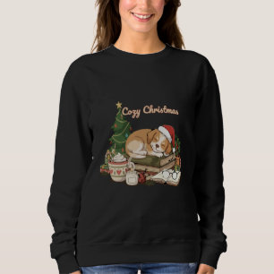 Cozy Christmas Sleeping Puppy & Books Vintage  Sweatshirt