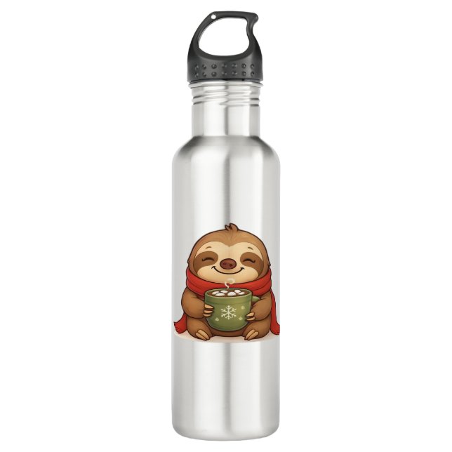 Cozy Christmas Sloth with Hot Chocolate – Cute Win 710 Ml Water Bottle (Front)