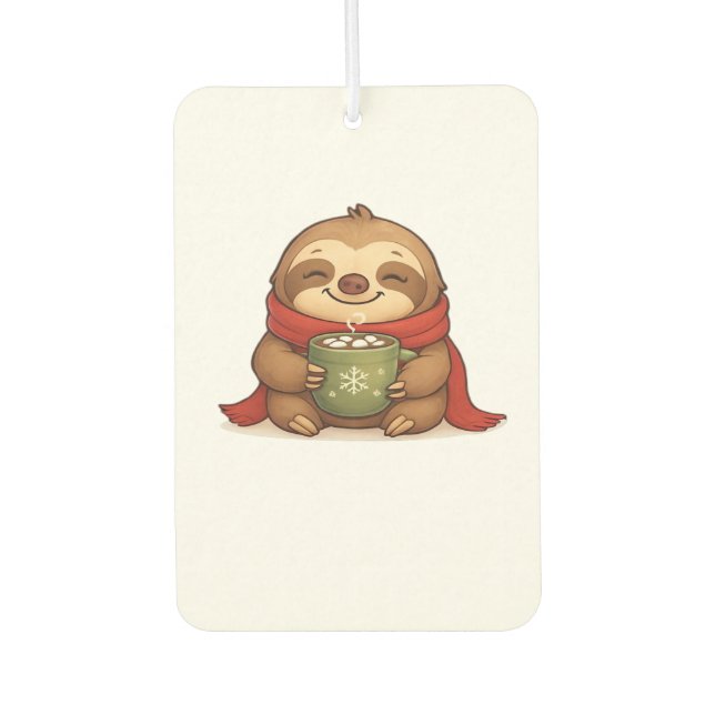 Cozy Christmas Sloth with Hot Chocolate � Cute Win Air Freshener (Front)