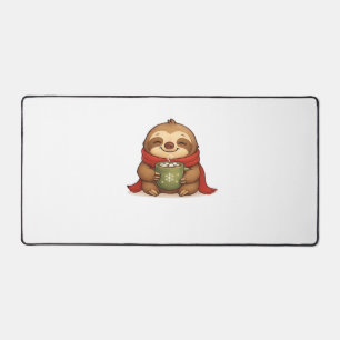 Cozy Christmas Sloth with Hot Chocolate – Cute Win Desk Mat
