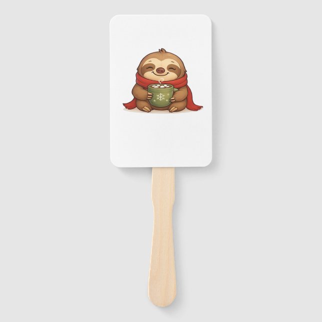 Cozy Christmas Sloth with Hot Chocolate � Cute Win Hand Fan (Front)