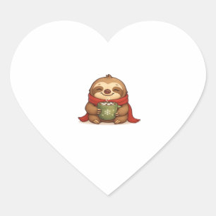 Cozy Christmas Sloth with Hot Chocolate – Cute Win Heart Sticker