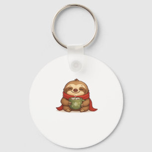 Cozy Christmas Sloth with Hot Chocolate � Cute Win Keychain