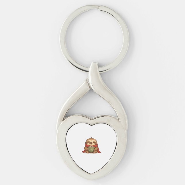 Cozy Christmas Sloth with Hot Chocolate � Cute Win Keychain (Front)