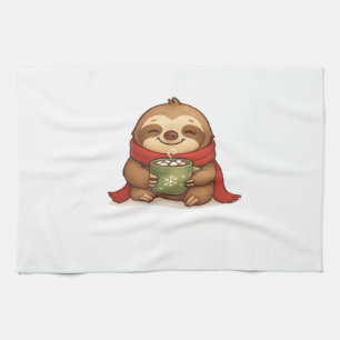 Cozy Christmas Sloth with Hot Chocolate � Cute Win Kitchen Towel