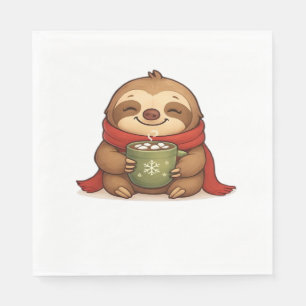 Cozy Christmas Sloth with Hot Chocolate � Cute Win Napkin