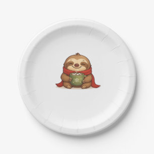 Cozy Christmas Sloth with Hot Chocolate � Cute Win Paper Plate