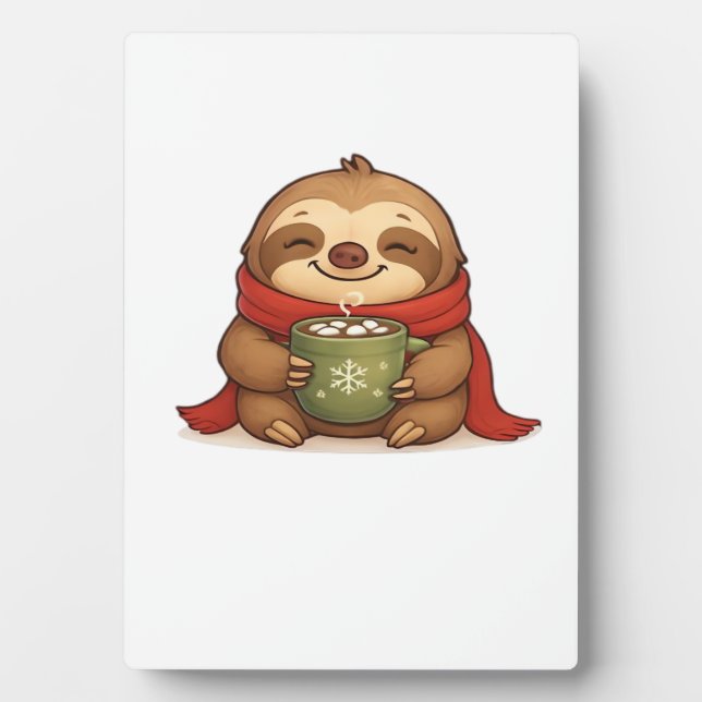 Cozy Christmas Sloth with Hot Chocolate � Cute Win Plaque (Front)