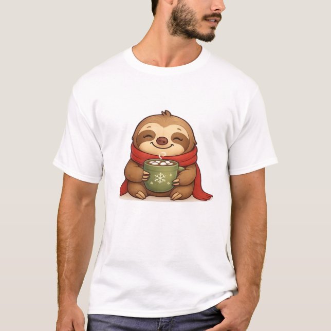 Cozy Christmas Sloth with Hot Chocolate � Cute Win T-Shirt (Front)