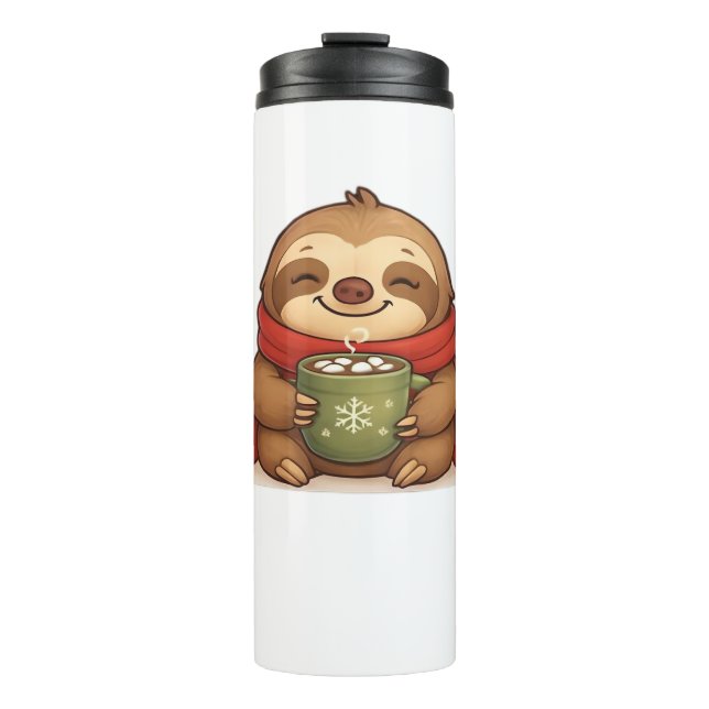 Cozy Christmas Sloth with Hot Chocolate – Cute Win Thermal Tumbler (Front)