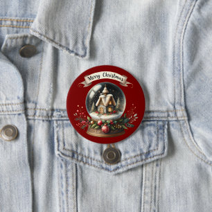 Cozy Christmas Snow Globe Cottage Scene 3 Inch Round Button